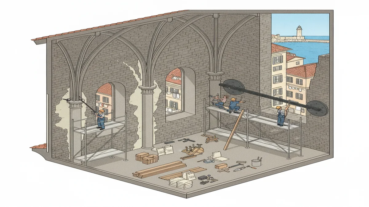 Spaccato architettonico cantiere opere edili e consolidamento strutturale a Genova