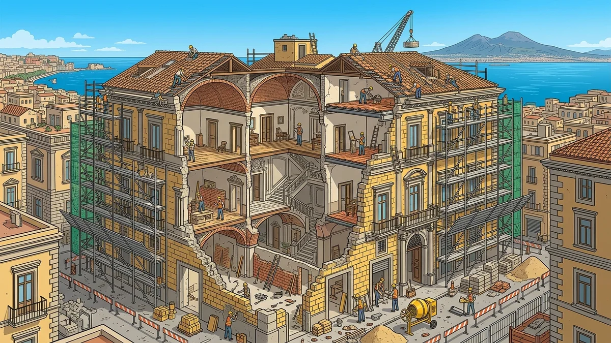 Spaccato architettonico cantiere opere edili e consolidamento strutturale a Napoli