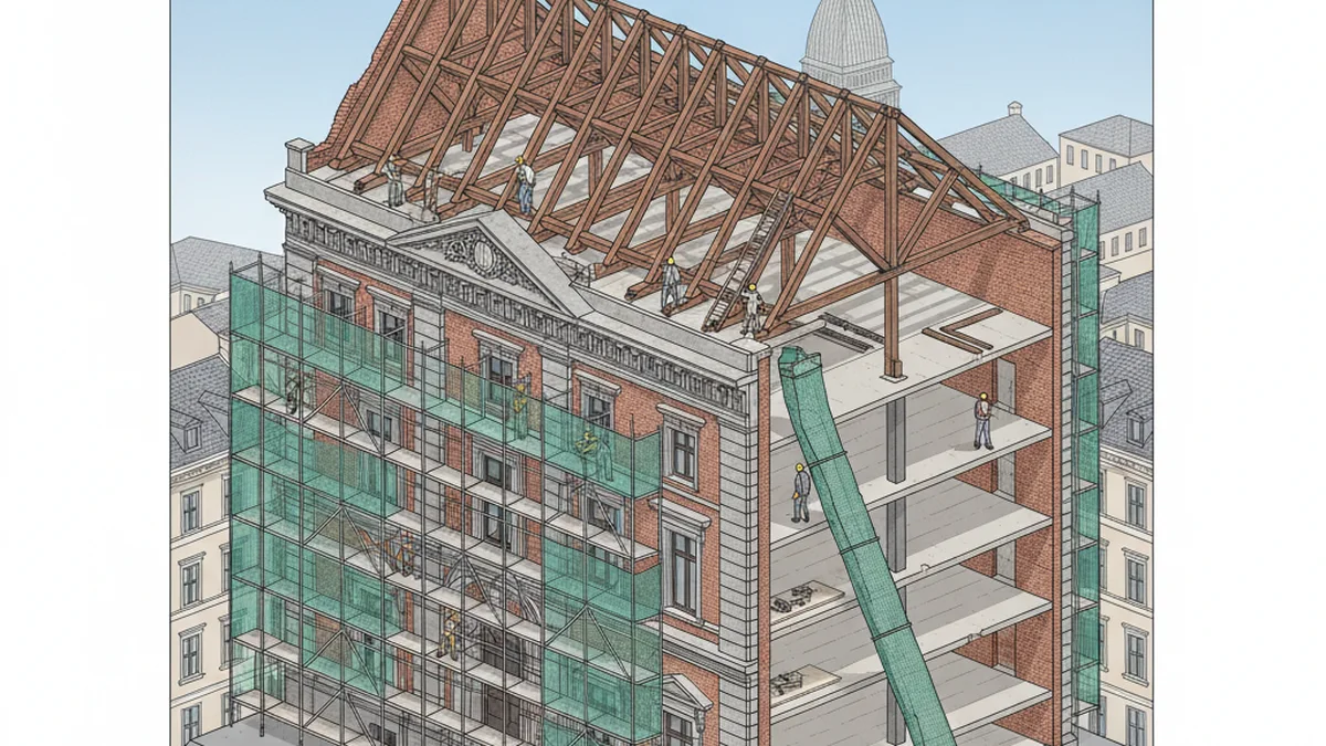 Spaccato architettonico cantiere opere edili e consolidamento strutturale a Torino