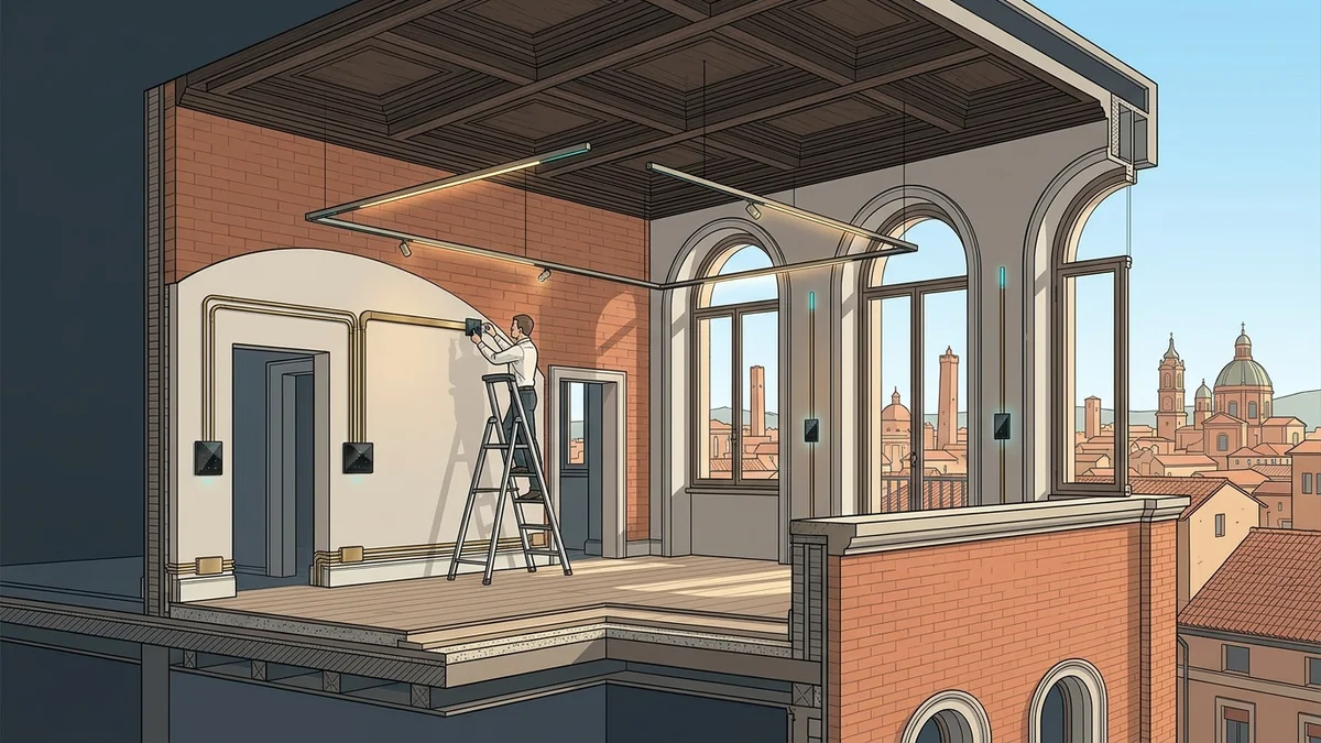 Spaccato architettonico impianti elettrici moderni centralino e domotica a Bologna