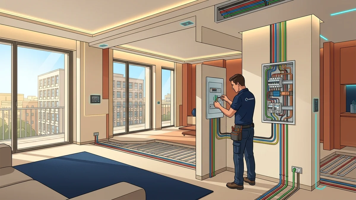 Spaccato architettonico impianti elettrici moderni centralino e domotica a Latina