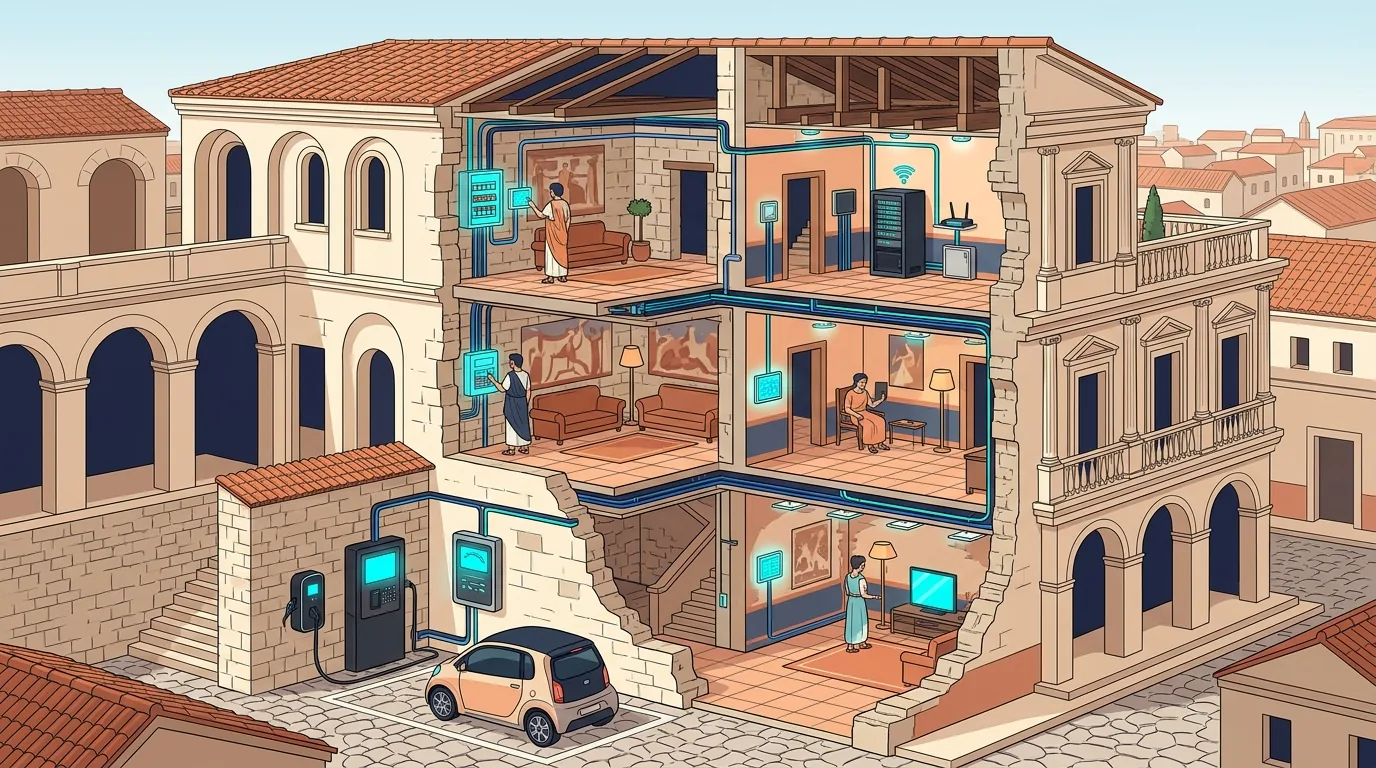 Spaccato architettonico impianti elettrici moderni centralino e domotica a Roma