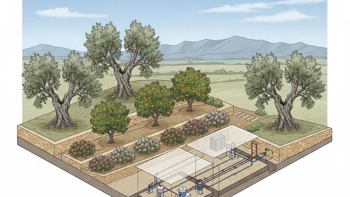 Paesaggio giardini e ville fondane con pini domestici e terrazze fiorite a Fondi