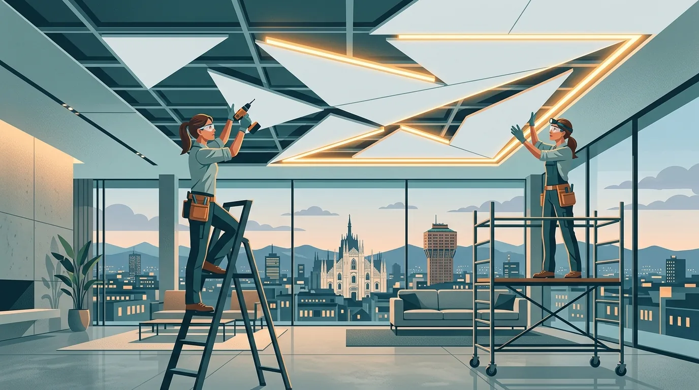 Disegno stilizzato controsoffitti di design e finiture pittoriche moderne a Milano