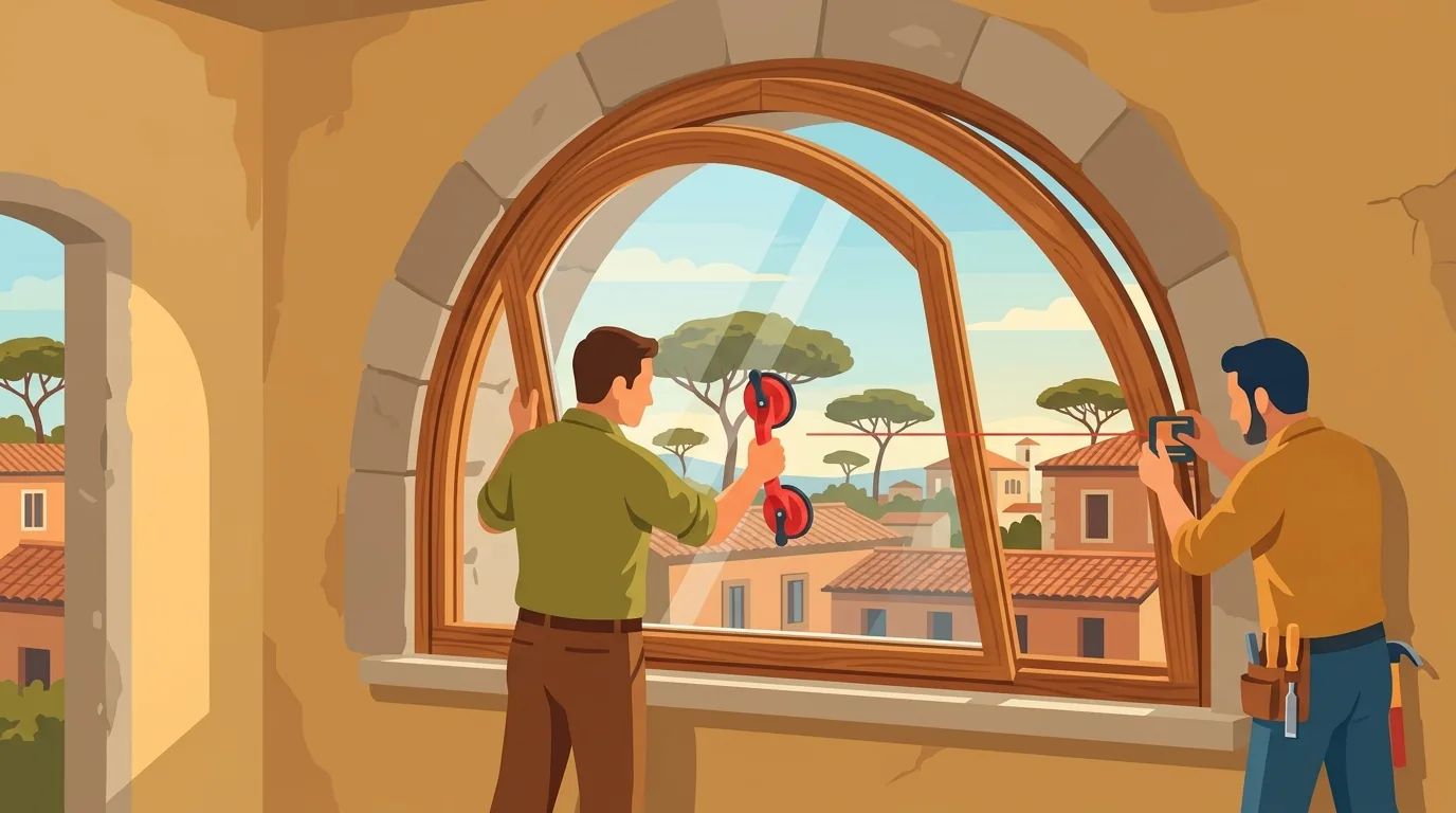 Spaccato architettonico infissi centinati e isolamento acustico serramenti a Roma