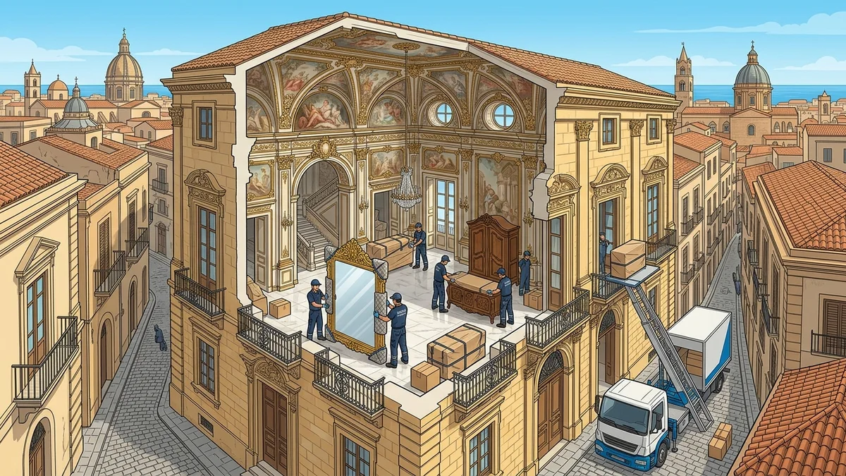 Operazioni di trasloco professionale con scala aerea e furgoni autorizzati a Palermo